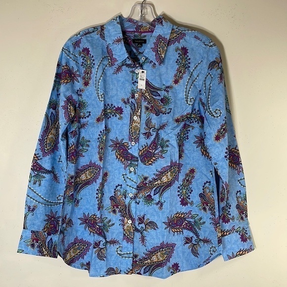 NWT. Talbots Small Paisley Print Button Up Shirt. - Picture 1 of 10